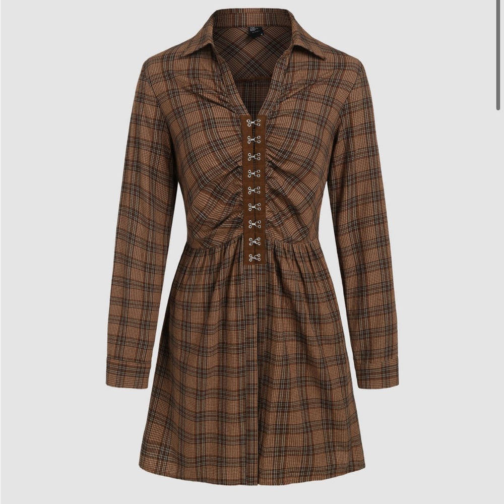 Cider NWT Check Collar Buckle Long Sleeve Blouse sz M